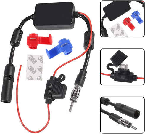 Universal Car Stereo Radio FM Antenna 12V Power Supply DIN Plug Connector for Vehicle Truck SUV Car Audio Boat Radio Stereo Media Head 12V Antenna...