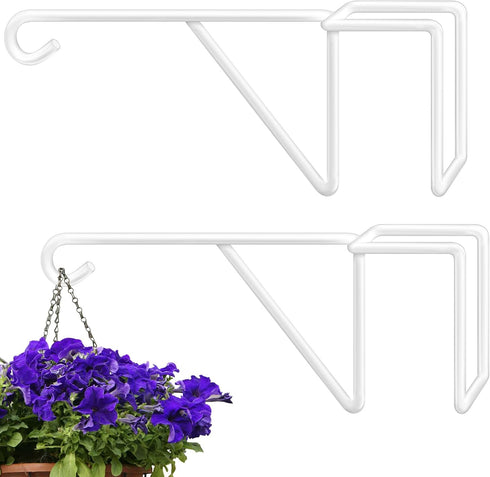Vinyl Fence Hooks-2 Pack 5 x 10 Inches Over Fence Hooks Heavy Duty White Powder Coated Steel Fence Hooks for Hanging Plants Bird Feeders,Lights,Ha...