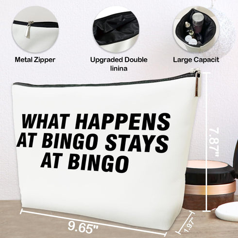 Funny Bingo Player Makeup Bag Gift for Her, What Happens at Bingo Stays at Bingo, Bingo Money Game or Casino Gambling Lover or Gambler Gift, PU Le...