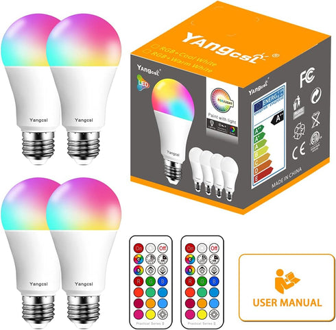 LED Light Bulbs 70W Equivalent, RGB Color Changing Light Bulb, 2 Moods/Memory/Sync/Dimmable, A19 E26 Screw Base, Timing Remote Control Included (P...