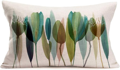 Ink Watercolor Flowers Decorative Lumbar Throw Pillow Covers Cushion Case Home Living Room Bed Sofa Car Cotton Linen Rectangular 12 x 20 Inches...