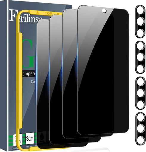 Ferilinso 4 Pack Privacy Screen Protector for Samsung Galaxy S24 with 4 Pack Tempered Glass Camera Lens Protector Phone Case Friendly Accessories ...