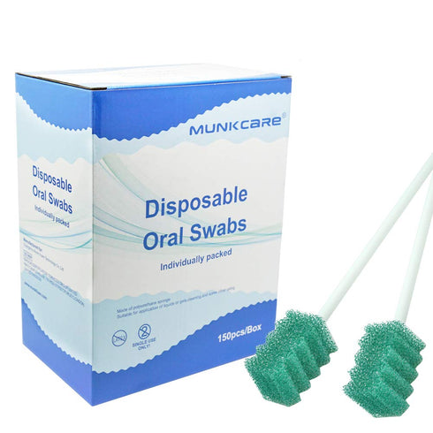 Disposable Dentifrice Treated Oral Care Sponge Swabs, Individual Wrapped 150 Counts (Dark Green)...