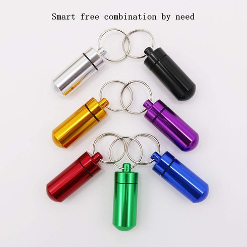 HRX Package 7PCS Mini Aluminum Keychain Pill Fob Holder, Waterproof Single Pill Case Box, Little Daily Pill Bottle for 7 Day...