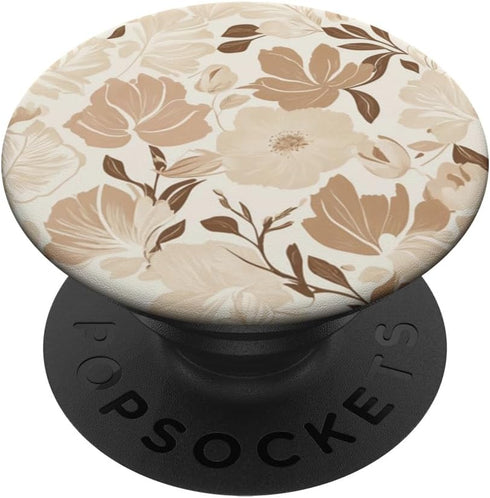 Minimalist Floral Line Art Boho Aesthetic Light Brown Cream PopSockets Standard PopGrip...
