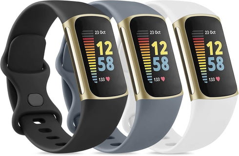 3 Pack Sport Bands Compatible with Fitbit Charge 5 Bands & Fitbit Charge 6 Bands, Classic Soft Wristbands for Fitbit Charge 5/6 Fitness Tracker (S...