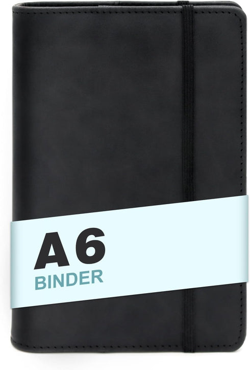 A6 Refillable 6 Ring Faux Leather Budget Binder,Mini Notebook Binder Cover for A6 Filler Paper,Loose Leaf Personal Planner Binder Cover with Magne...