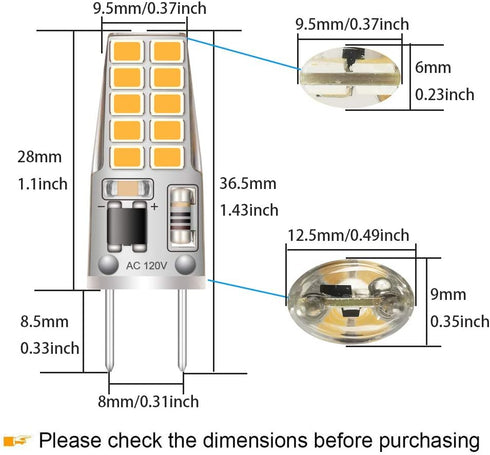 G8 LED Bulb 3W Equivalent to T4 JCD Bi-Pin G8 Base Halogen Bulb 20W-25W Dimmable G8 Light Bulb 120V Warm White 2700K-3000K for Puck Light, Under C...