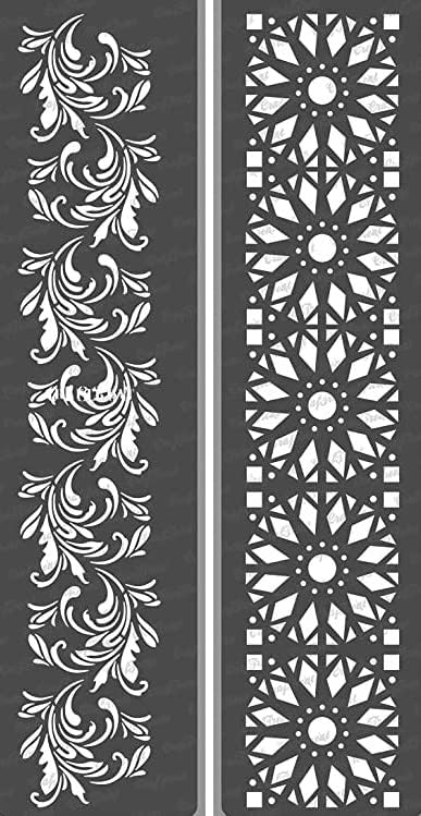 CrafTreat Floral Border Stencils for Painting on Wood, Canvas, Paper, Fabric, Floor, Wall and Tile - Border5 and Border6-2 Pcs - 3x12 Inches Each ...