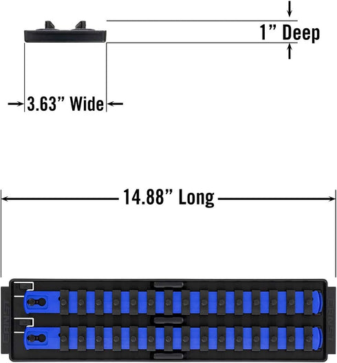 Ernst Manufacturing Socket Boss 2-Rail 1/4-Inch-Drive Socket Organizer, 13-Inch, for Toolbox drawer - Blue (8495) - Made in the USA...