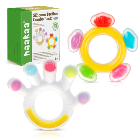 Haakaa Silicone Teether Combo - Baby Freezer Teething Toy - Soft Cold Teether - Soothe Teething Pain & Itching Gums - Perfect Size - Palm & Ferris...