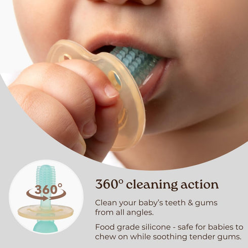 Haakaa 360° Silicone Baby Toothbrush – 100% Soft Food Grade Silicone, BPA-Free, Suction Base, Safe for Babies 6 Months+, Gentle Gum and Teeth Clea...