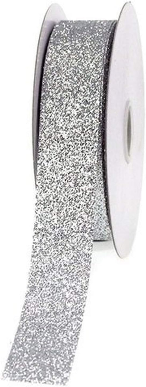 Homeford Firefly Imports Glitter Ribbon Wrapping, 7/8-Inch, 25 Yards, Silver, 7/8"...