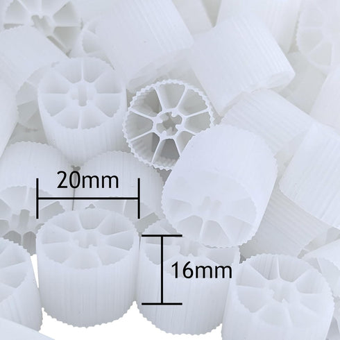 Moving Bed Bio Filter Media - 20mm, White, for Koi Ponds, Aquariums, Aquaculture, Aquaponics (100 pcs)...