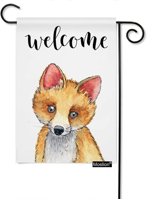 Moslion Fox Welcome Garden Flag Vertical Double Sided Cute Animal Fox with Orange Fur House Flags Home Burlap Banners 12.5x18 Inch for Outdoor Dec...