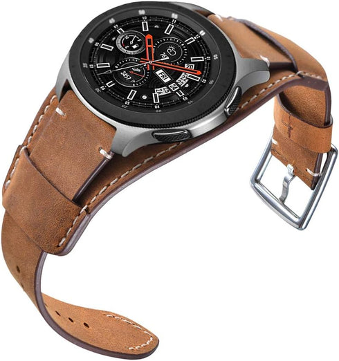 Compatible with Samsung Galaxy Watch 46mm/Galaxy Watch 3 45mm/Gear S3 Frontier/Classic Bands, 22mm Genuine Leather Cuff Bracelet Replacement Strap...
