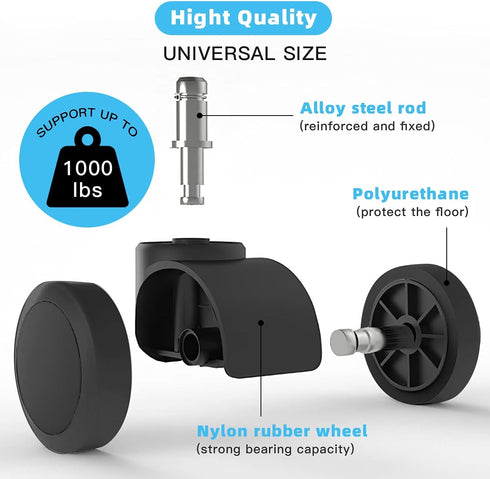 Office Chair Caster Wheels Replacement(Set of 5) for Hardwood Floors and Carpet- Heavy Duty Caster Support up to 1000bls, Office Chair Wheels,2 in...