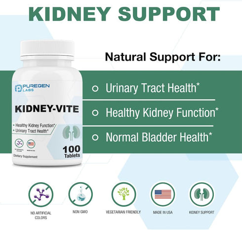 Puregen Labs Kidney-Vite | Premier Kidney, Renal Support | Non-GMO, Gluten-Free, No Artificial Color Additives | 2 Pack – Total 200 Tablets...