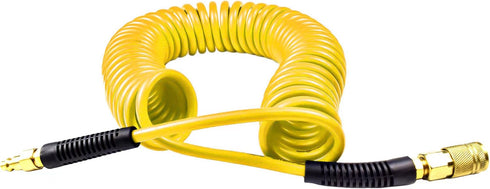 YOTOO Polyurethane Recoil Air Hose 1/4" Inner Diameter by 10' Long with Bend Restrictor, 1/4" Industrial Quick Coupler and Plug, Yellow...
