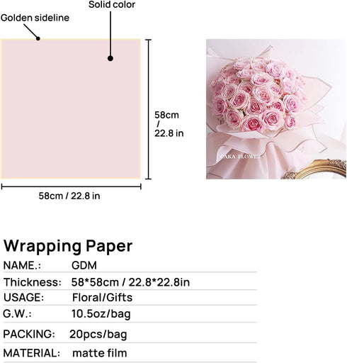 HYSSINOWRAP Frosted paperPlastic waterproof wrapping paper Flower Packaging DIY handcraft Supplies Flower Packaging supplies 20 sheets size 22.4 x...