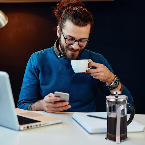 French Press Coffee and Tea Maker Single Serve Coffee Brewers Glass Classic 304 Stainless Steel Coffee Press Heat Resistant Thickened Borosilicate...