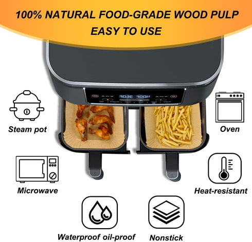 BYKITCHEN Air Fryer Liners for Ninja Dual Air Fryer, Set of 150, Rectangle Disposable Air Fryer Liners Compatible with Ninja DZ201/DZ401/DZ550, In...
