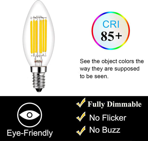 E14 LED Bulb Dimmable 60W Equivalent 2700K Warm White, E14 Light Bulbs European Base 6W 600Lumens AC120V, E14 Edison Bulb for Turkish Lamp Light B...