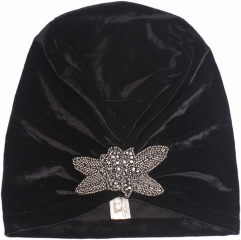 Qhome Fashion Women's Elegant Soft Velvet Turban Beanie with Beaded Flower Hat Chemo Cap Liner for Cancer Hair Loss Ladies...