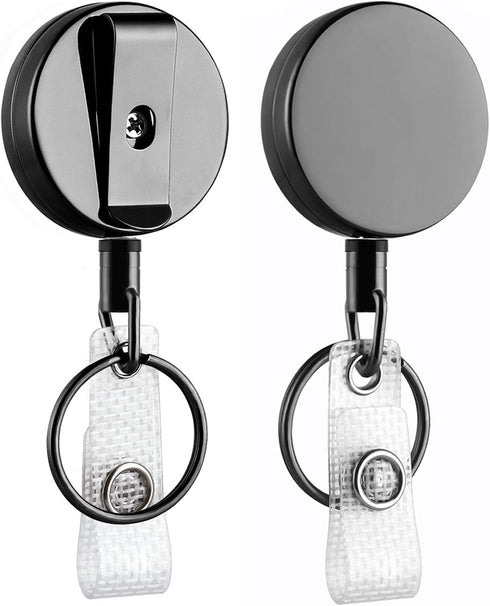 2 Pack Heavy Duty Retractable Badge Holder Reel, Will Well Metal ID Badge Holder with Belt Clip Key Ring for Name Card Keychain [All Metal Casing,...