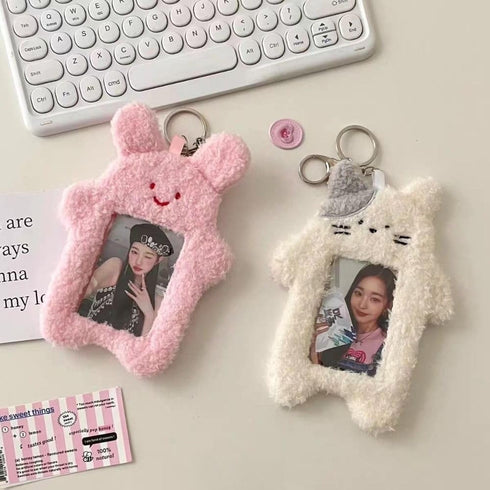 White Photocard Holder, Cartoon Plush Photocard Holder Outdoor Girl Korean Style ID Card Cover Protective Case Card Sleeve Student Rabbit Identifi...