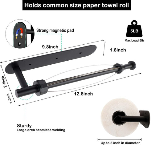Magnetic Paper Towel Holder,One Hand Operable Paper Towel Holder Wall Mount Self Adhesive and Strong Magnetic Backing for Kitchen Refrigerator Gri...