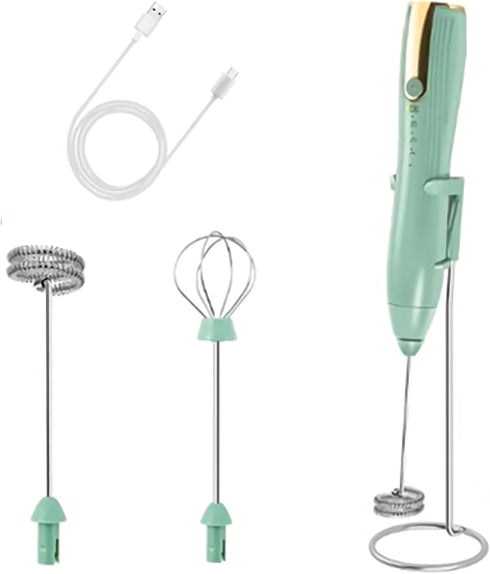 Electric Milk Frother for Matcha, Hot Chocolate, Coffee Creamer,Handheld Design, 304 Stainless, 2 Heads Type-C Rechargeable Foam Blender with 3 Sp...