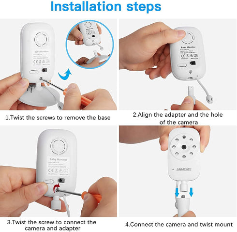 Flexible Twist Mount for ANMEATE SM24 /Babysense V24US /GoodBaby UU24 Video Baby Monitor Without Tools or Wall Damage...