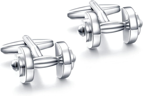 HONEY BEAR Dumbell Weightlifting Silver Sport Cufflinks for Mens Wedding Gift...