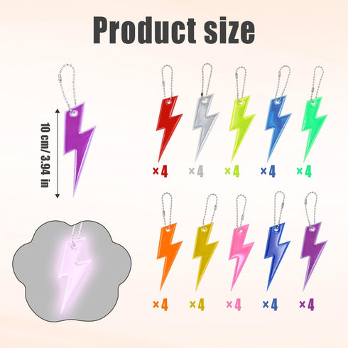 40pcs Safety Reflector Pendants, 10 Colors Kids Reflective Keychain with Chains Waterproof Double-Sided Reflective Key Chain for Backpack School B...