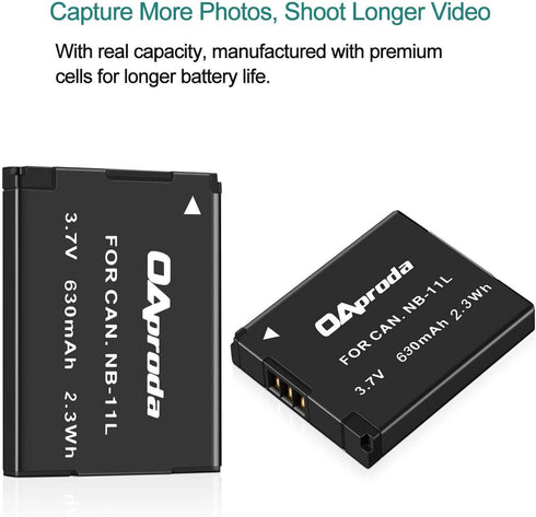 OAproda 2 Pack NB-11L Battery and USB Charger for Canon PowerShot ELph 180, Elph 360, ELph 190, Elph 110, Elph 130, Elph 135 is, Elph 150 is, SX42...