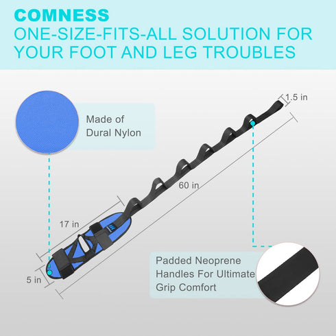 Foot and Calf Stretcher Stretching Strap For Plantar Fasciitis, Heel Spurs, Foot Drop, Achilles Tendonitis & Hamstring. Yoga & Leg Stretch Strap. ...