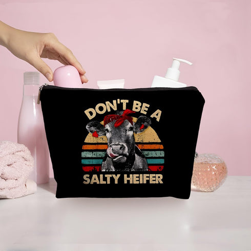 Cow Gifts, Cow Makeup Bag, Cow Gifts for Cow Lovers, Cow Stuff, Don't Be a Salty Heifer Vintage Makeup Bag, Cow Print Stuff...