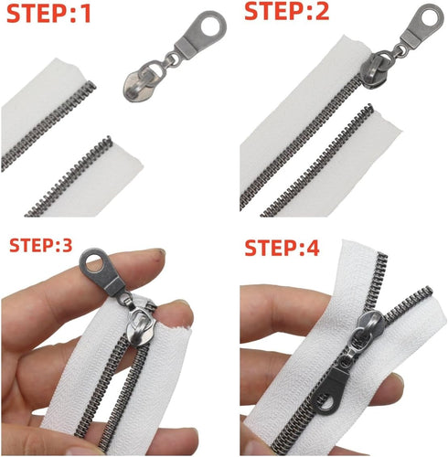 MebuZip #5 Gunmetal Metallic Nylon Coil Zippers by The Yard Bulk Coil Zipper Roll 10 Yards with 25pcs Pulls for DIY Sewing Craft Bags (White)...