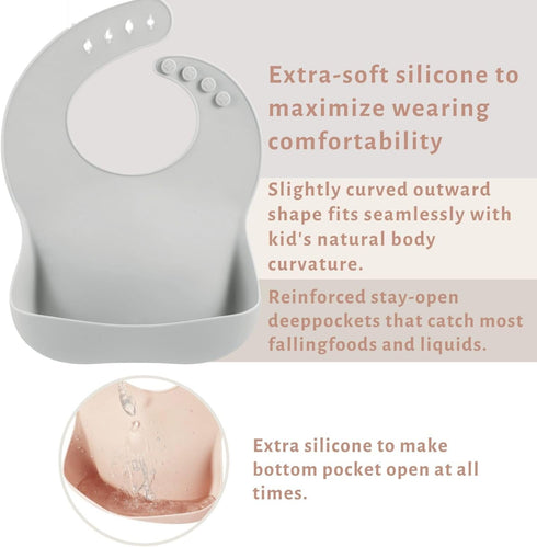 PandaEar 3 Pack Silicone Bibs for Babies Toddlers Girls Boys| Adjustable Waterproof BPA Free Soft Durable Bibs for Eating with Large Pocket Food C...