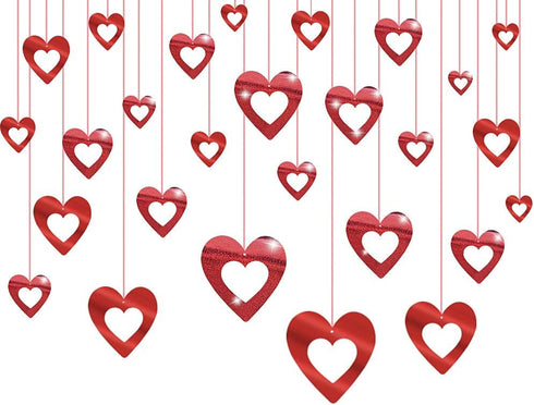 JOZON 40 Pieces Valentine's Day Glitter Heart Foil Hanging Decorations Red Hearts Hanging Ornaments Party Supplies for Indoor Outdoor Valentines B...