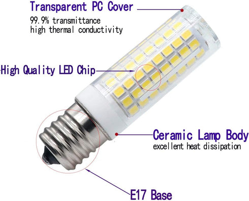 E17 LED Bulb,Dimmable 8W,80W Halogen Bulb Equivalent,800Lm,AC120V,E17 Bulb White 6000k,for Over Counter Microwave Ovens(Pack of 2)...