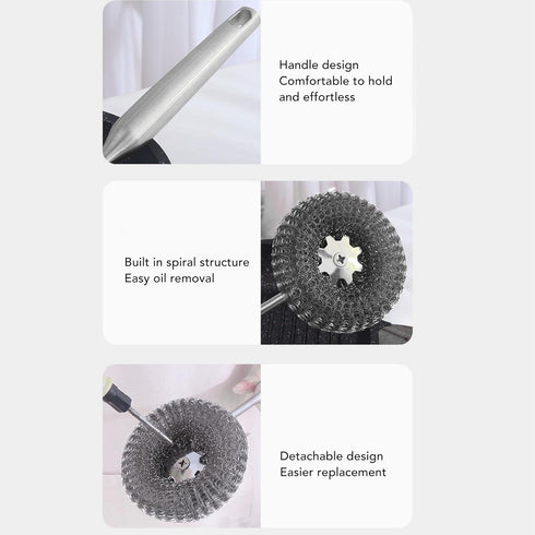 Stainless Steel Wool Scrubber with Long Handle, Handheld Scrubbing Cleaner Brush Scrubbing Scouring Pad, Stainless Steel Scrubbing Brushes Cleanin...