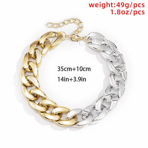 Punk Cuban Link Chain Choker Necklace Lightweight Chunky Necklace Oval Chain Link Necklace Hip Hop Jewelry for Women (Gold+Silver)...