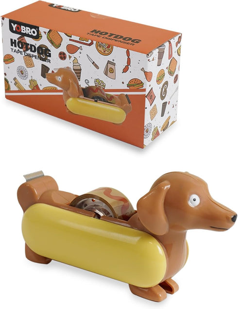 Animal Mini Tape Dispenser Hotdog Style, The Tastiest Way to Stick Things Together, Mini Animal Stationery for Home Office, Cute and Funny Desk Su...