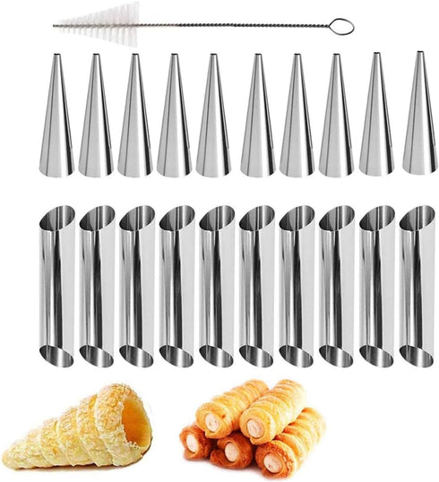 Stainless Steel Cream Horn Molds - 21 Pcs Cannoli Form Tubes & Conical Mold...