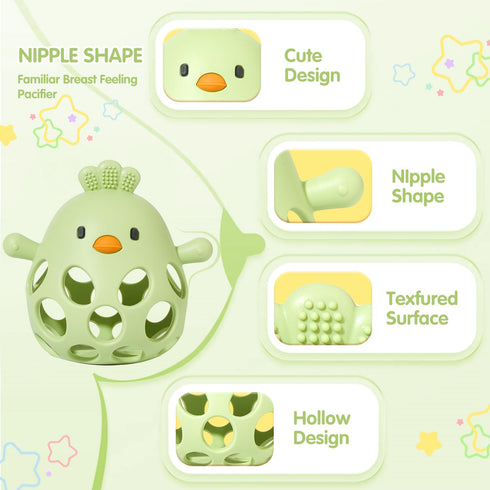 Baby Teething Toys with A Toy Safety Strap for Babies 0-6 6-12 Months, Food Grade Silicone Baby Hand Teething Mitten, Easy-Grab Hollow Design and ...