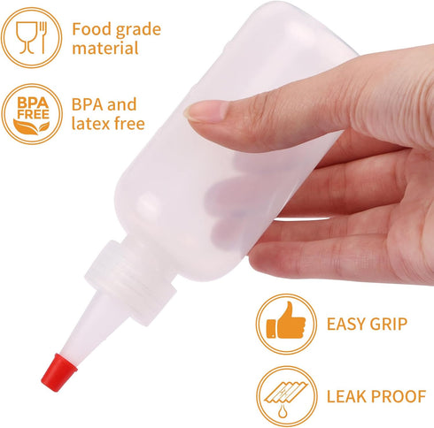 CUCUMI 16pcs Plastic Squeeze Bottles for Liquids & Sauces, 4oz Squeeze Bottles with Red Tip Caps Measurement Marks for Icing Cookie Decorating, Cr...