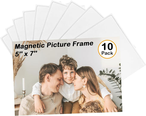 Mingting Magnetic Picture Frame, Holds 5X7 Inches Pictures, Reusable While Magnet Fridge Photo Sleeves for Refrigerator, Locker,Office Cabinet (Wh...