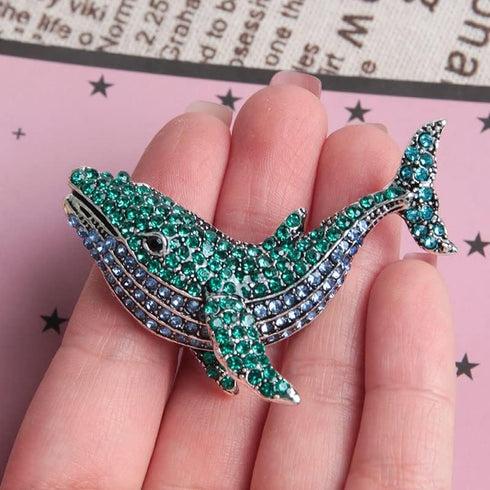 Wixine 2Pcs Blue Full Rhinestone Whale Fish Brooches Women Alloy Dolphin Animal Party Casual Brooch Pins Gifts...